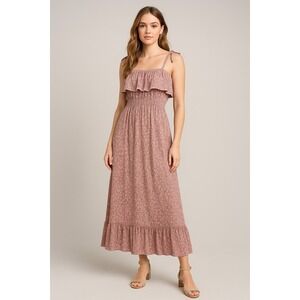Maurices Maxi Dress Women M Pink Ditsy Floral Sundress Cottagecore Boho Romantic